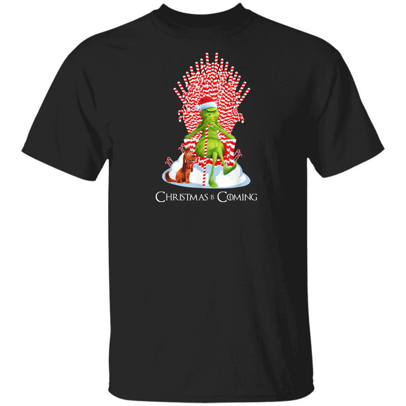 Grinch Is Coming Candy Cane Throne Funny Christmas Parody T-Shirt G500 5.3 oz. T-Shirt