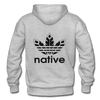 Native logo front and back printed Gildan Heavy Blend Adult Hoodie - heather gray