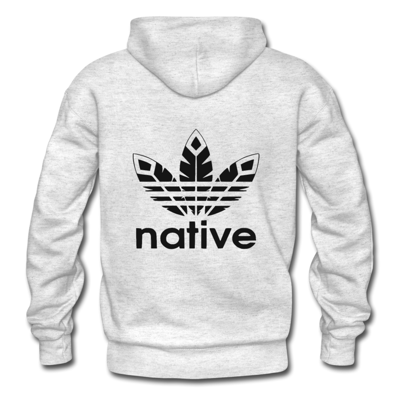 Native logo front and back printed Gildan Heavy Blend Adult Hoodie - light heather gray