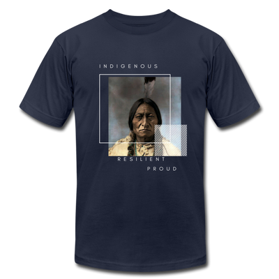 Sitting Bull Indigenous Resilient Unisex Jersey T-Shirt by Bella + Canvas - navy