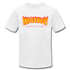 Indigenous Thrasher style Unisex Jersey T-Shirt by Bella + Canvas - white