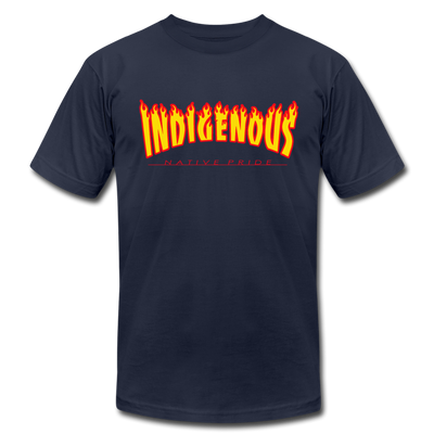 Indigenous Thrasher style Unisex Jersey T-Shirt by Bella + Canvas - navy